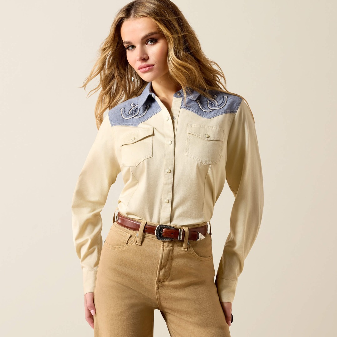 Camisa Feminina Ariat Manga Longa Bordada Western Algodão 10071104 — foto 1