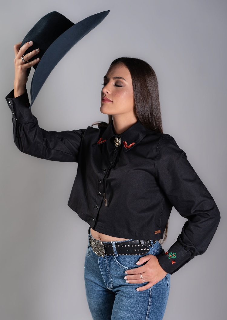 Cropped Camisa Zoe Horse Preto Zhw6101 — foto 1
