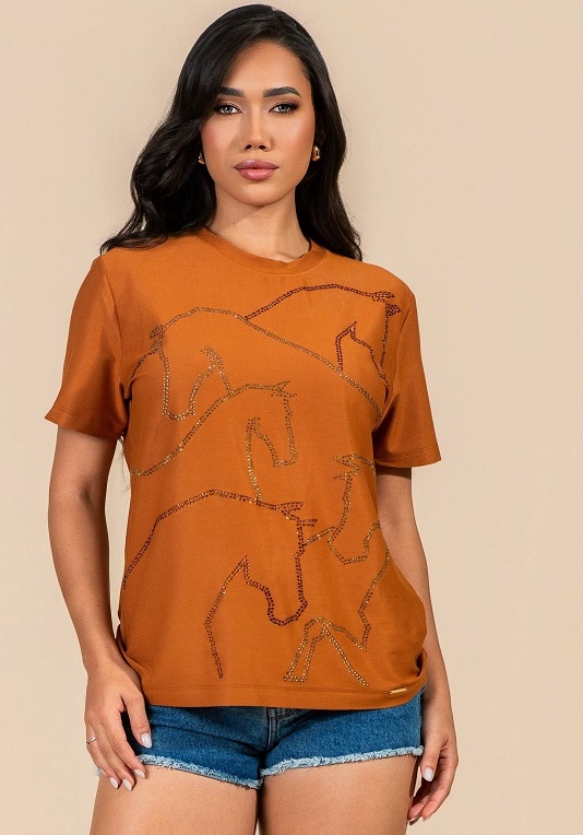 T Shirt Ampla Buphallos Terracota Contorno Horses Bpl1462 — foto 1