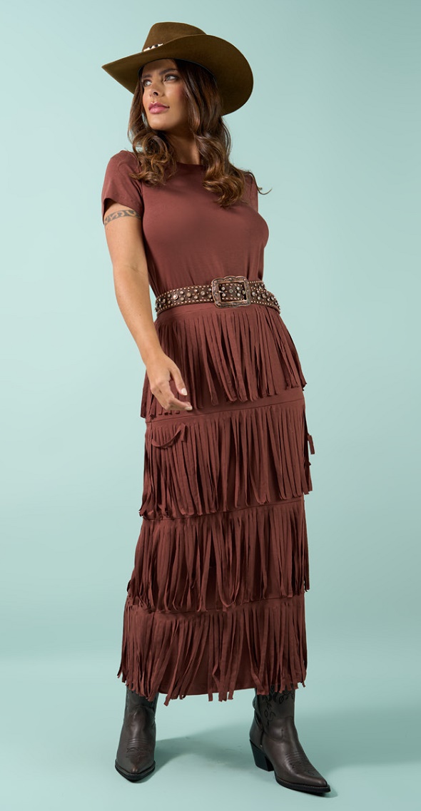 Vestido Miss Country Savage Marrom Franjas Msc3361 — foto 1
